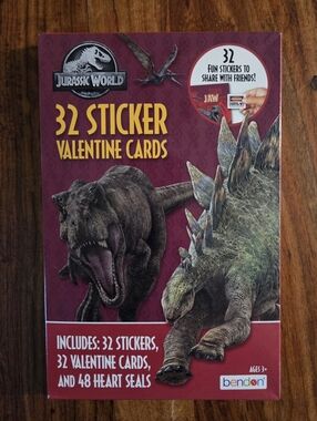 Jurassic World 32 Sticker Valentine Cards